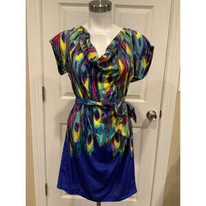 Trina Turk Multicolor Watercolor Patterned 100% Silk Shift Dress Size 4